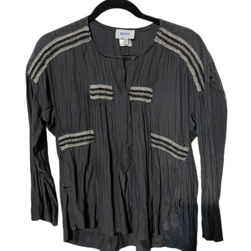 Koch Gray Long Sleeve Pull Over Top Made in the USA 100% Cotton Size Medium